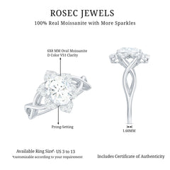 Certified Moissanite Flower Halo Engagement Ring with Criss Cross Band