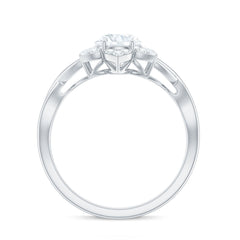 Certified Moissanite Flower Halo Engagement Ring with Criss Cross Band