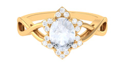 3/4 CT Oval Cut Solitaire Moonstone and Diamond Floral Halo Ring