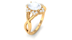 3/4 CT Oval Cut Solitaire Moonstone and Diamond Floral Halo Ring