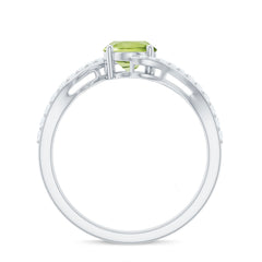 Natural 1 Carat Oval Peridot Engagement Ring with Diamond Bypass Shank