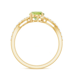 Natural 1 Carat Oval Peridot Engagement Ring with Diamond Bypass Shank