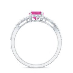 Natural Pink Tourmaline Solitaire Bypass Ring with Diamond