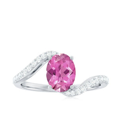 Natural Pink Tourmaline Solitaire Bypass Ring with Diamond
