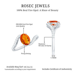 Oval Cut Solitaire Fire Opal and Diamond Bypass Ring