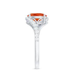 Oval Cut Solitaire Fire Opal and Diamond Bypass Ring