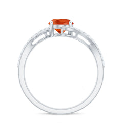Oval Cut Solitaire Fire Opal and Diamond Bypass Ring