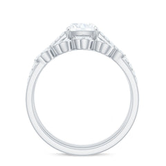 Claw Set Cushion Cut Moissanite Engagement Ring with Leaf Wedding Band