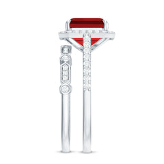 Lab Grown Ruby and Diamond Asscher Cut Engagement Ring With Enhancer