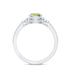 Natural 2 Carat Peridot Cushion Cut Engagement Ring with Diamond Halo