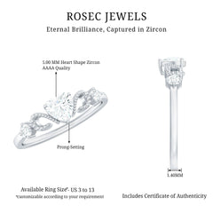 3/4 CT Minimal Zircon Heart Engagement Ring with Gold Beaded
