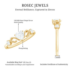 3/4 CT Minimal Zircon Heart Engagement Ring with Gold Beaded