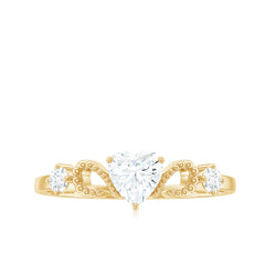 3/4 CT Minimal Zircon Heart Engagement Ring with Gold Beaded