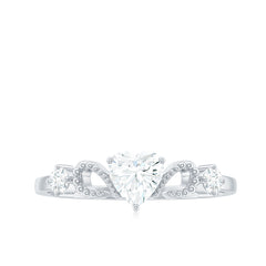 Certified Moissanite Heart Promise Ring with Beaded Detail