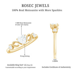 Certified Moissanite Heart Promise Ring with Beaded Detail