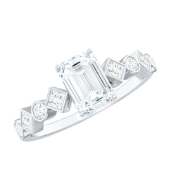 2 CT Octagon Cut Zircon Engagement Ring with Side Stones