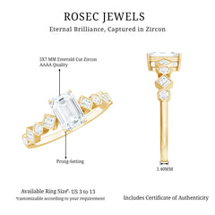 2 CT Octagon Cut Zircon Engagement Ring with Side Stones