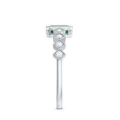 Vintage Looking Emerald Cut Emerald Engagement Ring with Diamond