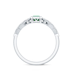 Vintage Looking Emerald Cut Emerald Engagement Ring with Diamond