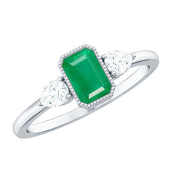 Emerald 3  Stone Ring with Diamond