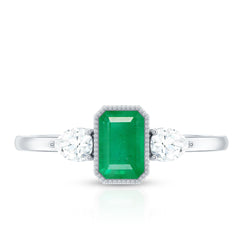 Emerald 3  Stone Ring with Diamond