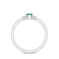 Natural Emerald Cut Emerald Double Band Engagement Ring with Diamond