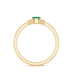 Natural Emerald Cut Emerald Double Band Engagement Ring with Diamond