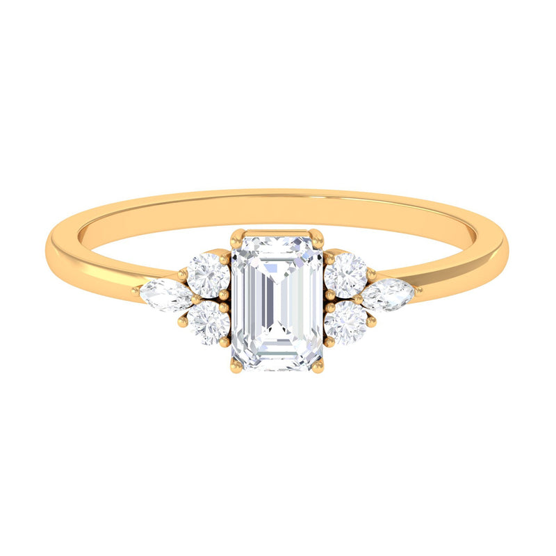 1 CT Octagon Cut Cubic Zirconia Engagement Ring with Trio