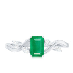 Natural Emerald Cut Emerald Designer Engagement Ring with Diamond