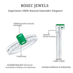 Natural Emerald Cut Emerald Diamond Engagement Wedding Ring Set of 2