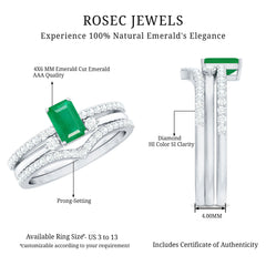 Natural Emerald Cut Emerald Diamond 3 Piece Bridal Ring Set