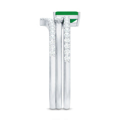 Natural Emerald Cut Emerald Diamond 3 Piece Bridal Ring Set