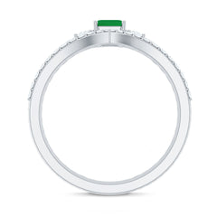 Natural Emerald Cut Emerald Diamond 3 Piece Bridal Ring Set