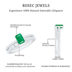 Genuine Emerald Diamond Emerald Cut Engagement Ring with Enhancer
