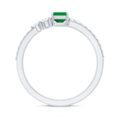 Genuine Emerald Diamond Emerald Cut Engagement Ring with Enhancer