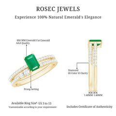 Genuine Emerald Diamond Emerald Cut Engagement Ring with Enhancer