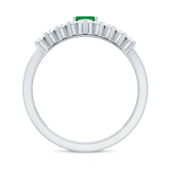 Natural Emerald Diamond Emerald Cut Engagement Ring with Curved Wedding Band