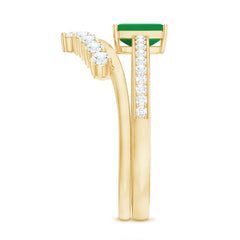 Natural Emerald Diamond Emerald Cut Engagement Ring with Curved Wedding Band