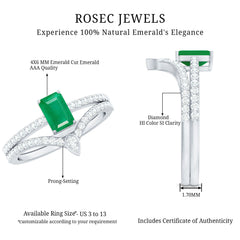 Certified Natural Emerald Diamond Emerald Cut Engagement Ring Wedding Band Set