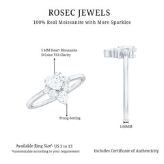 Certified Moissanite Heart Promise Ring with Accent
