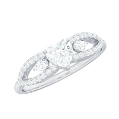 Certified Moissanite Heart Promise Ring with Split Shank