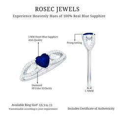1 CT Elegant Blue Sapphire Solitaire Heart Ring with Diamond