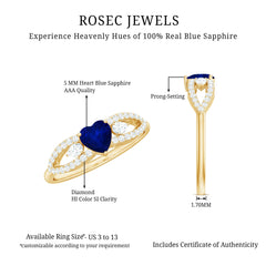 1 CT Elegant Blue Sapphire Solitaire Heart Ring with Diamond