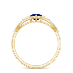 1 CT Elegant Blue Sapphire Solitaire Heart Ring with Diamond
