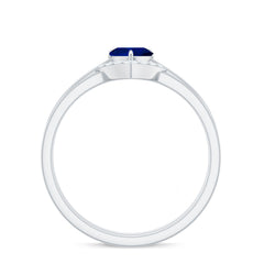 3/4 CT Heart Shape Blue Sapphire Solitaire Ring Set with Diamond Chevron Band