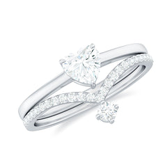 Heart Shape Moissanite Solitaire Engagement Ring with Enhancer