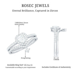 Cubic Zirconia Heart Ring Set with V Shape Band