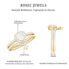 Cubic Zirconia Heart Ring Set with V Shape Band