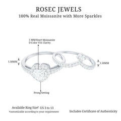 Certified Moissanite Heart Wedding Ring Set for Women
