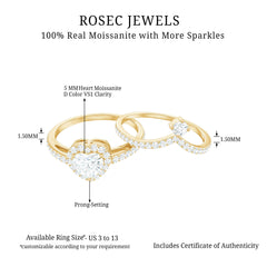 Certified Moissanite Heart Wedding Ring Set for Women